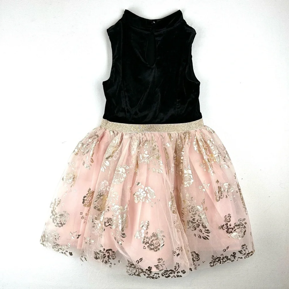 Zunie Velvet & Metallic Floral Mesh Tulle Dress NWT Holiday Party